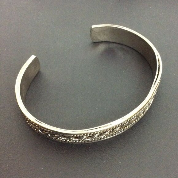 Silver Plate Braided Detail Adjustable Bangle Bracelet - Picture 5 of 5